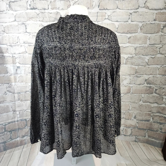 Isabel Marant Etoile Lalia Floral Pintuck Boho Prairie Blouse Black Size 40 - Picture 12 of 16